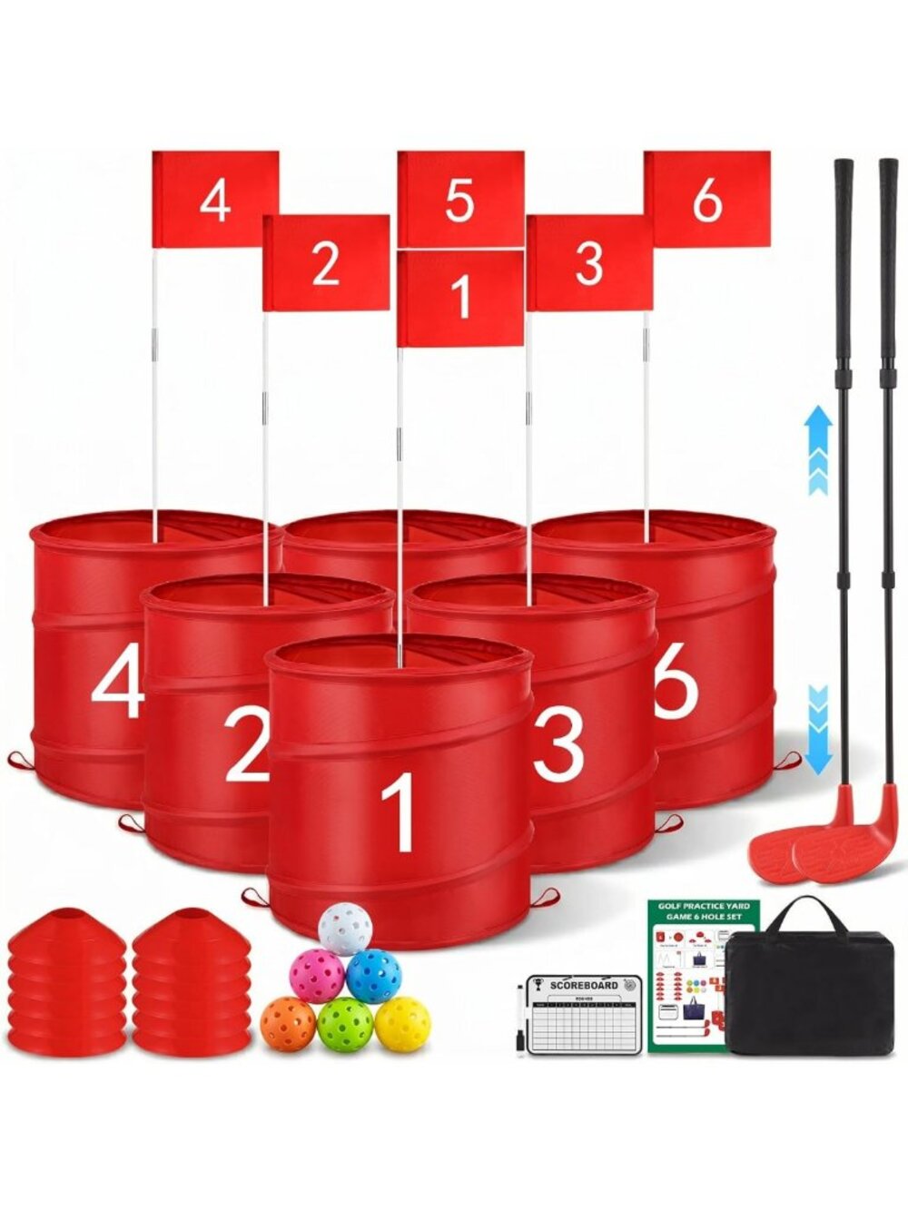 6-Hole Golf Chipping Game Set with 2 Telescopic Clubs & Carry Bag - Portable